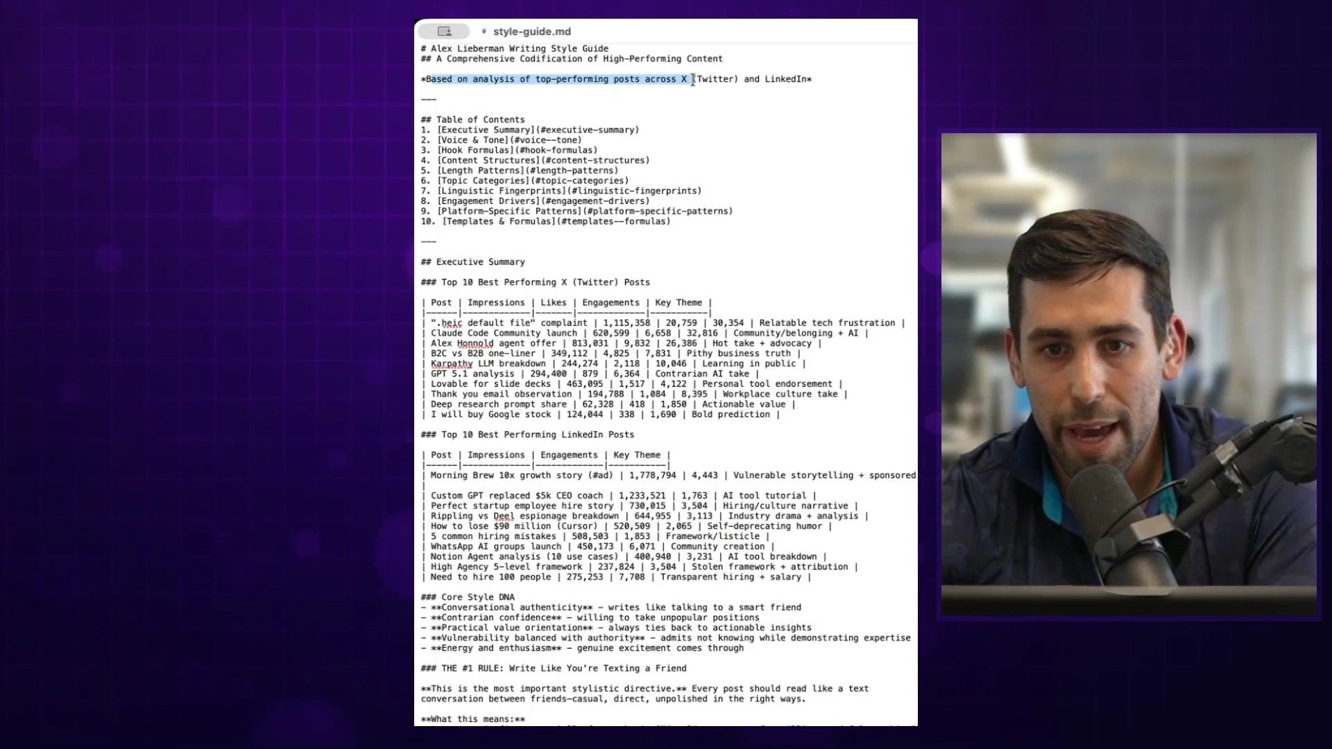 The file structure showing the voice guide and content lessons markdown files