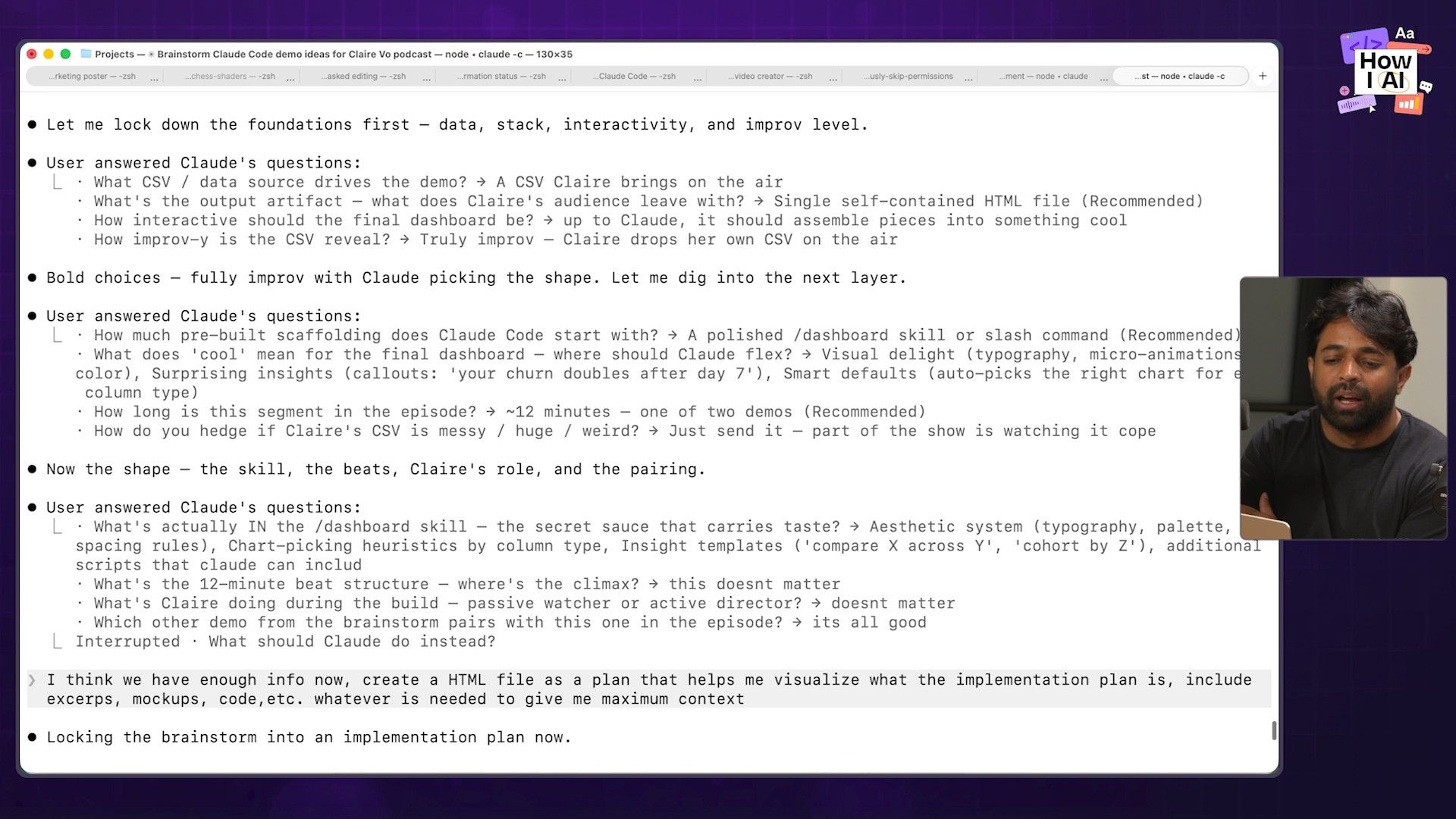The prompt used to ask Claude for the HTML plan, highlighting the misspelled "excerpts" and the "whatever is needed" clause