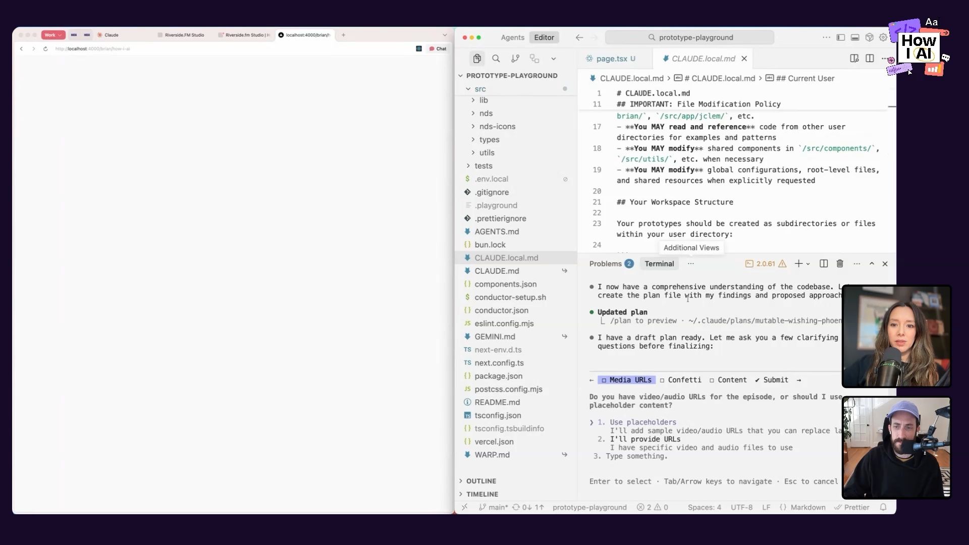 The final podcast player prototype with confetti exploding from the play button