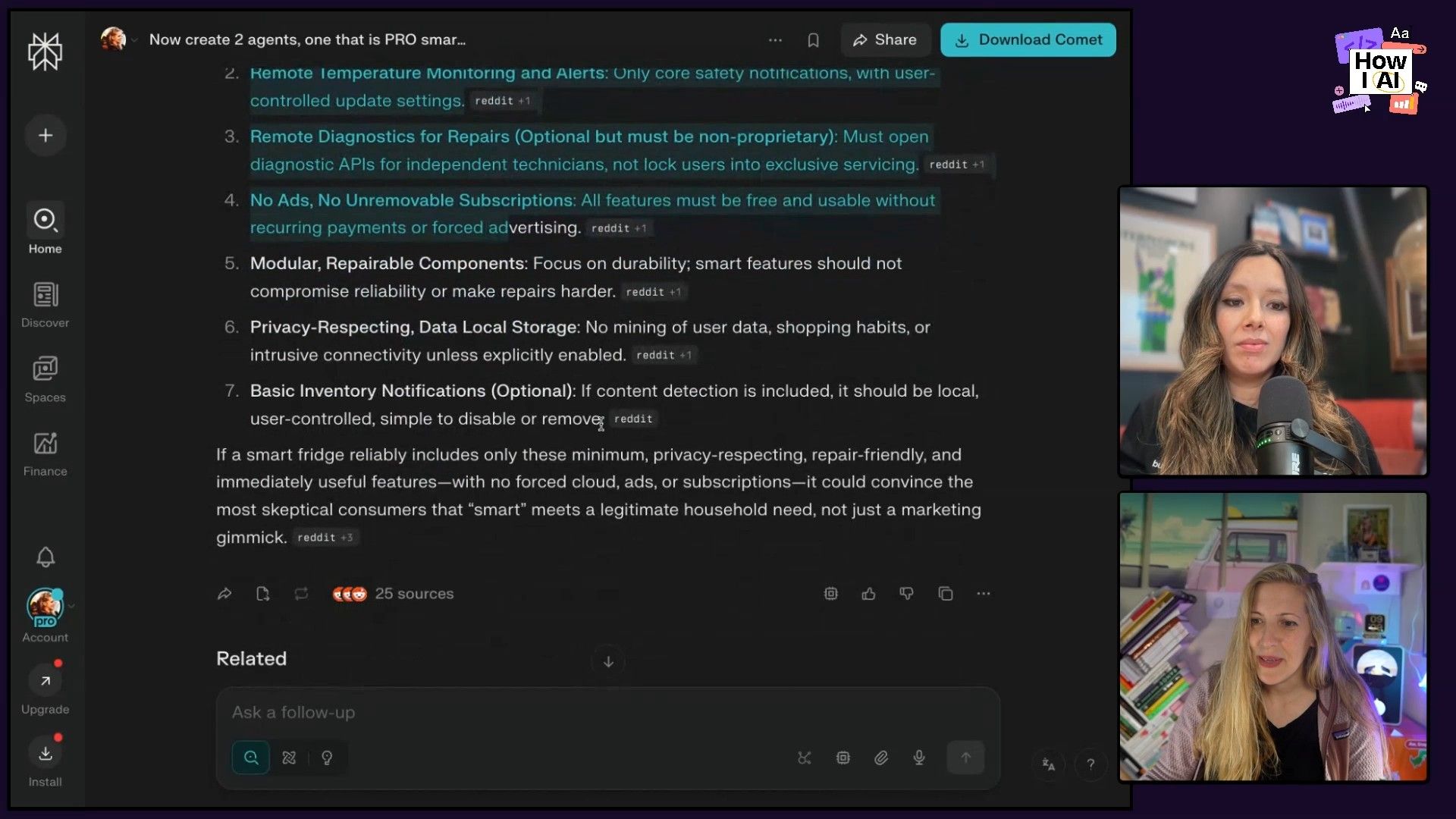 Marily's 'AI Product GPT' interface within ChatGPT, demonstrating its capability to generate detailed product requirements (PRD) for a smart fridge, emphasizing privacy and user control.