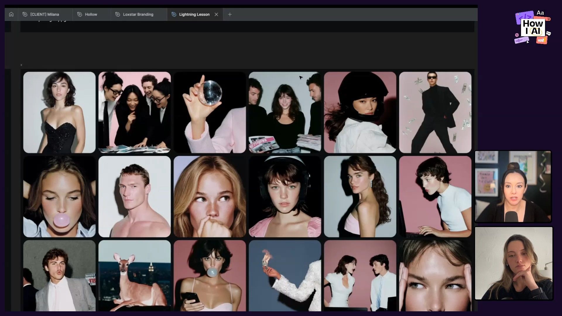 Exploring AI-generated image mood boards within a design tool, illustrating the iterative process of prompting, refinement, and style expansion for creative projects.