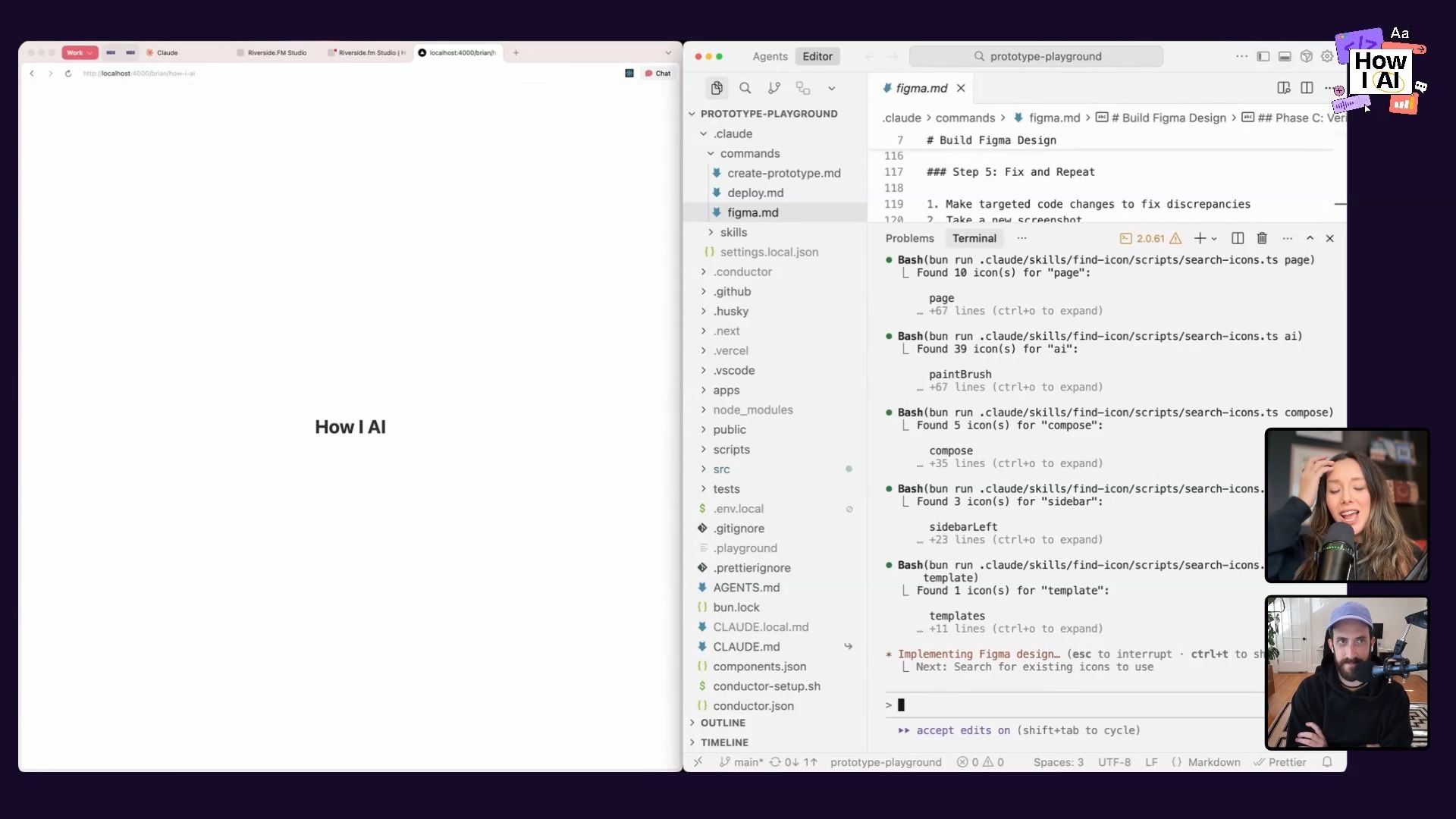 The web UI generated by Claude from the Figma link, showing the Notion-like sidebar