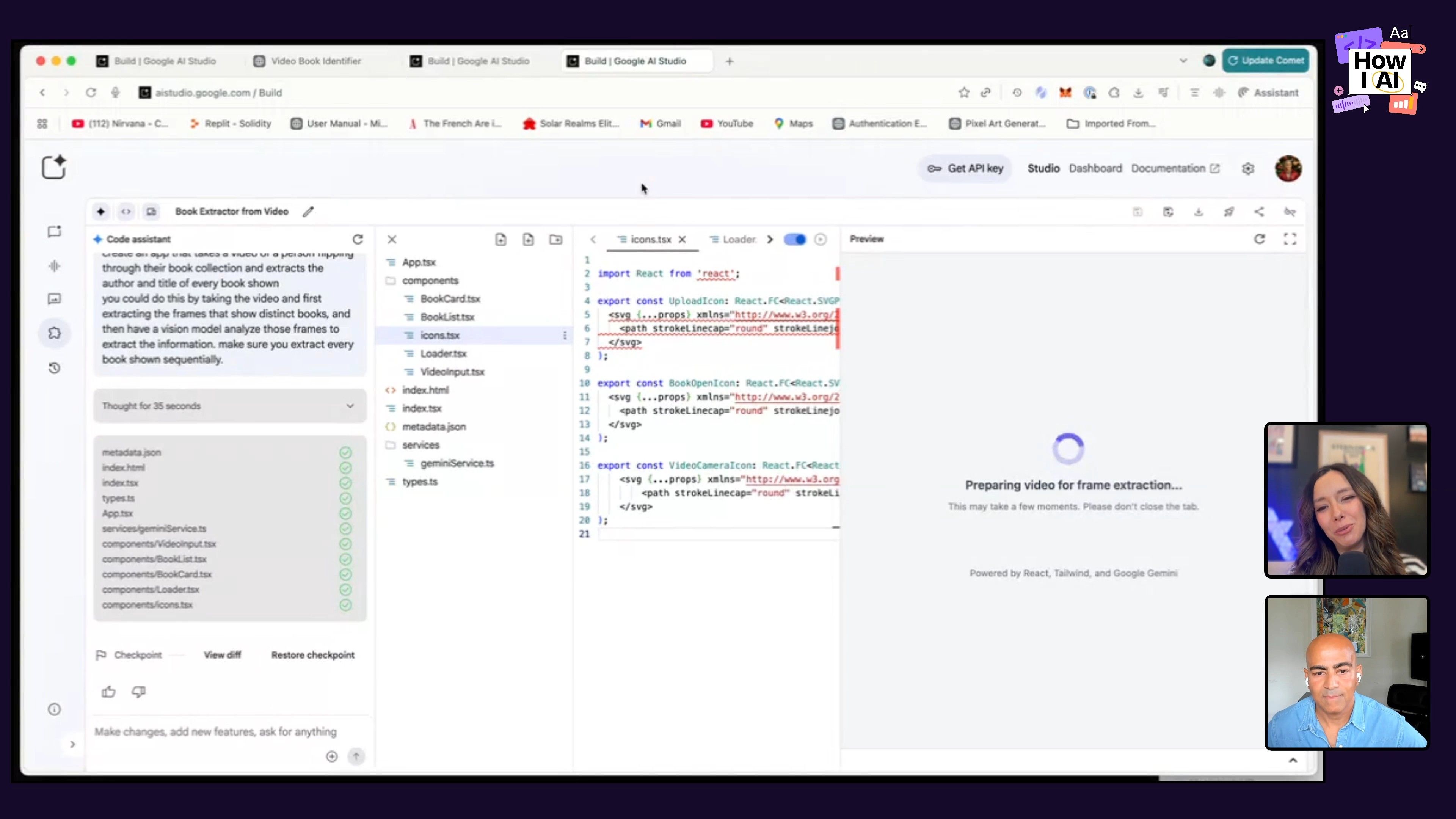 Demo of a video book extraction AI application. The app processes video to identify and extract book titles and authors.