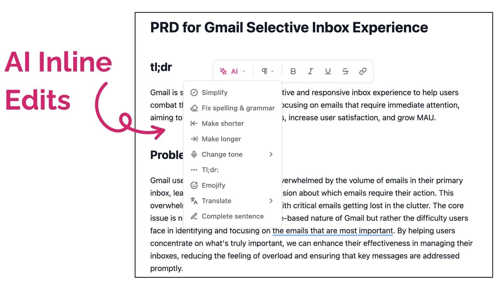 ChatPRD AI Inline Edits