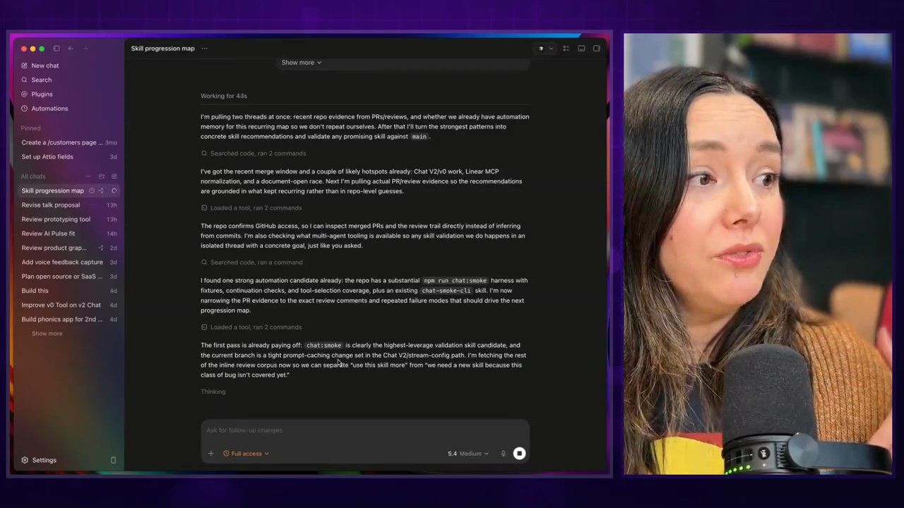 The main Codex agent identifying the 'chat smoke, CLI, skill' and spawning a subagent
