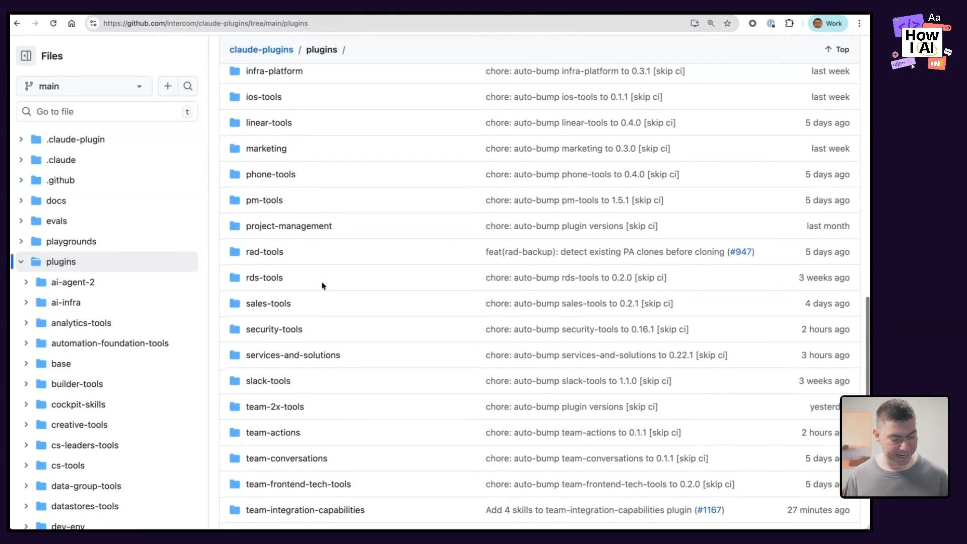 The folder structure of the skills plugin repo on GitHub