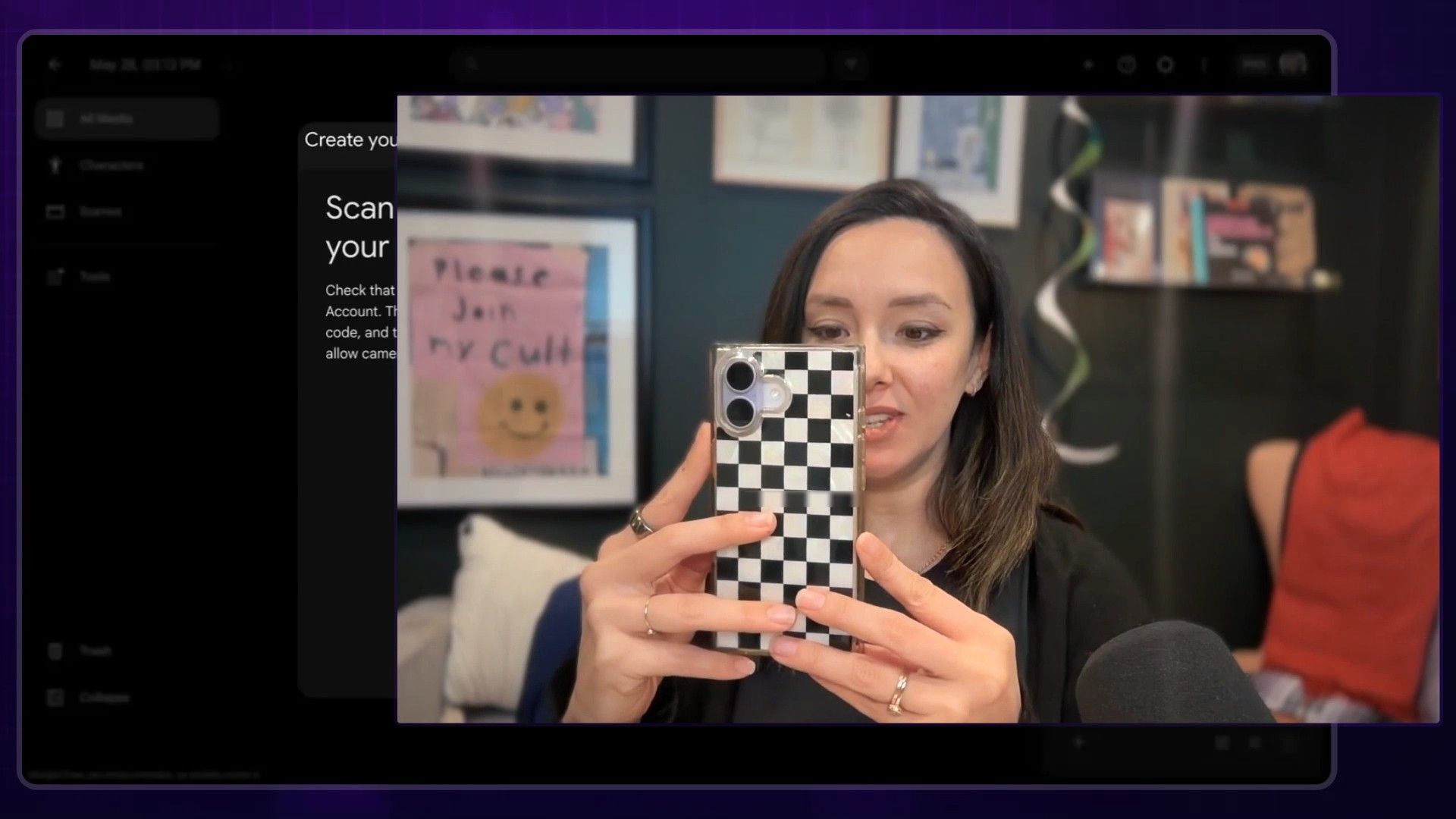 A user interface demonstrating the 'Create your avatar' feature within Google Flow, presenting a QR code and instructions for mobile sign-in and avatar generation via selfie.app.google/aVesu.