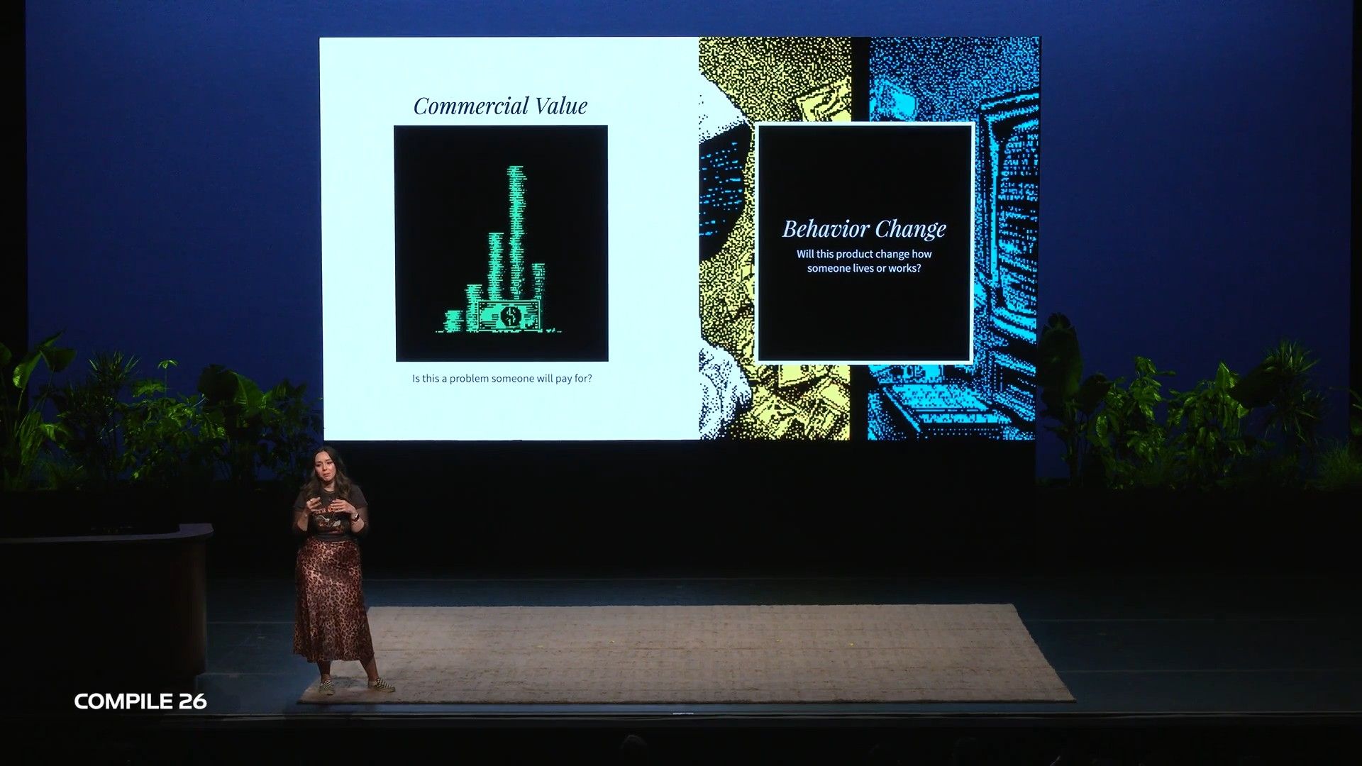 The slide decomposing "what people want" into "Commercial Value" and "Behavior Change"