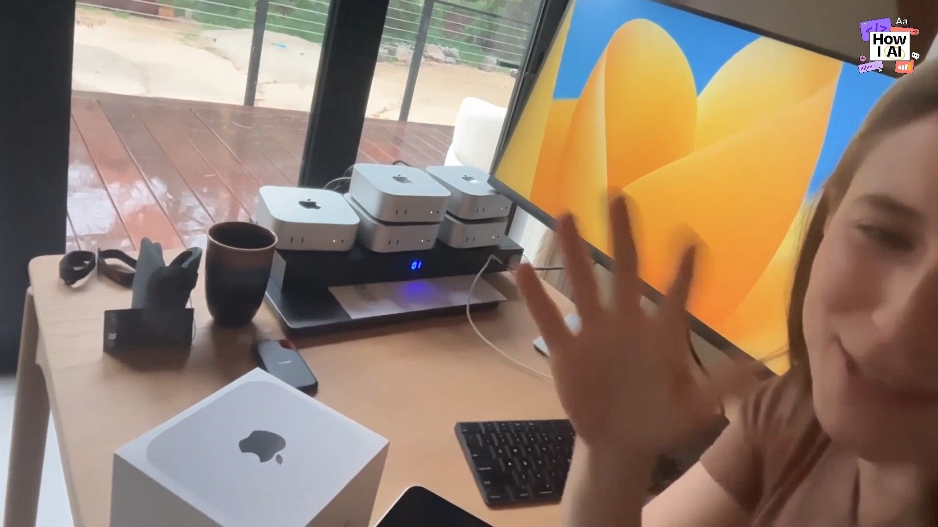 A Slack conversation in the 'Sylvie Reyes' DM, showcasing shared AI-generated animal illustrations, likely used for a creative project. The browser displays an API key in its search bar, hinting at the technical nature of the discussion, while the Slack channels include various '_commands' suggesting automated workflows.