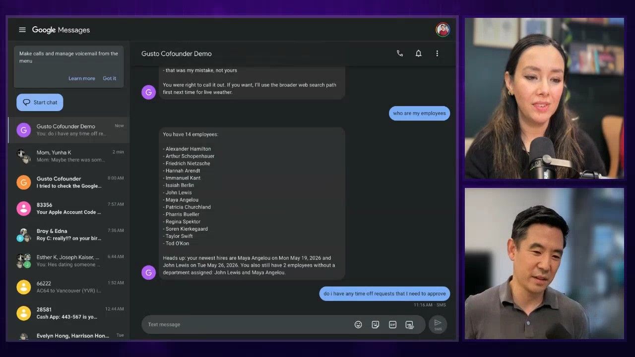 The SMS interaction on Eddie's phone showing the time-off request