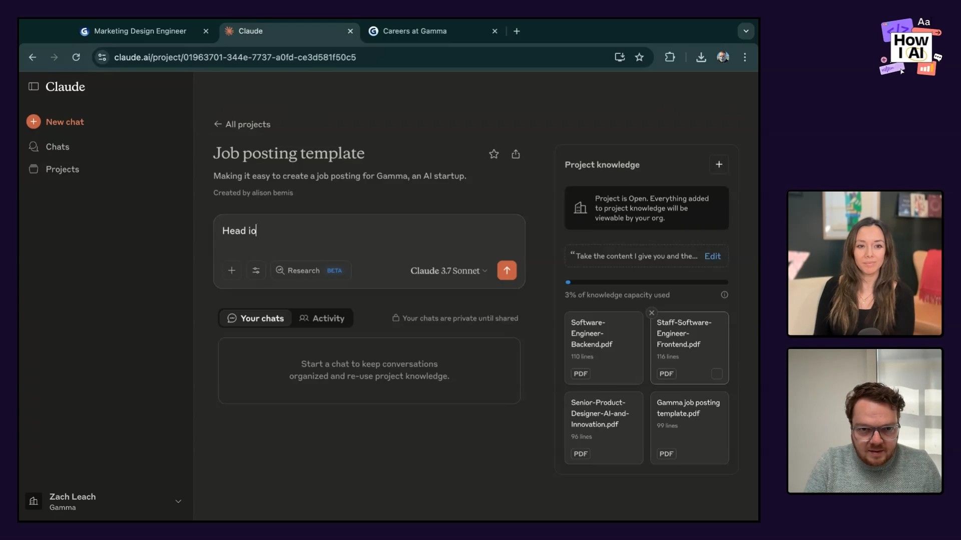 A view of the Claude AI interface, showcasing a creatively generated job description for 'Head of Popcorn' in response to a user prompt, demonstrating AI's capabilities in unique content creation.