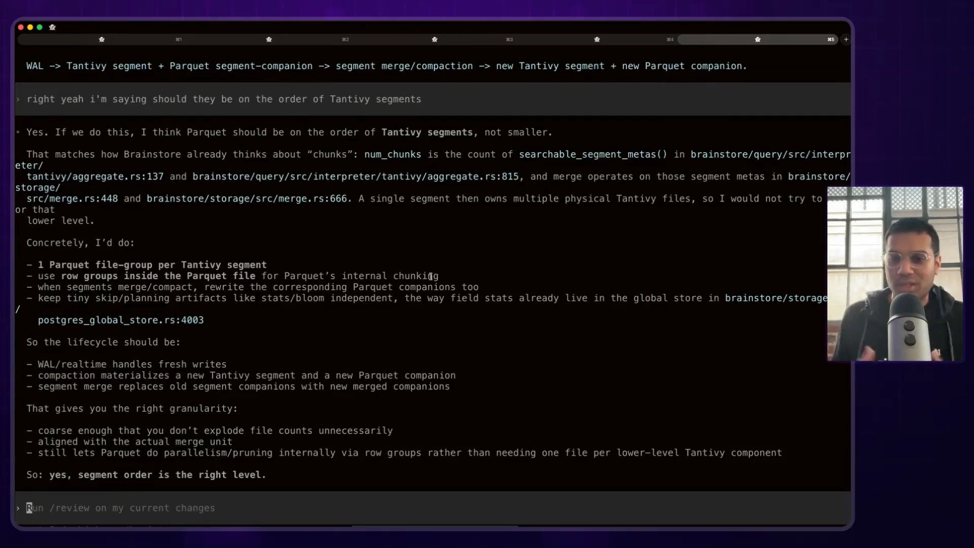 The remote agent's output, showing it testing column store performance between EC2 and S3