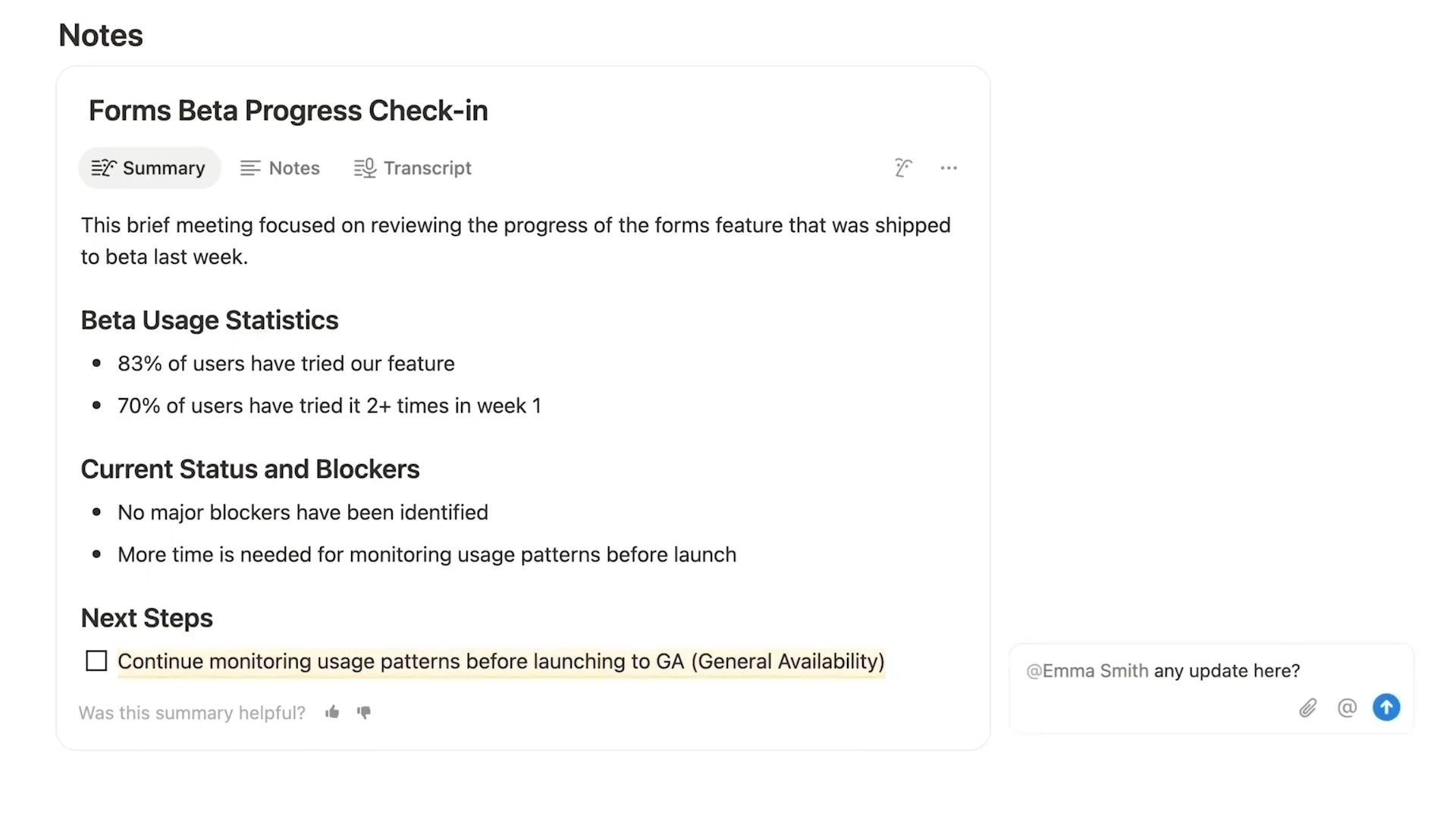 A Notion pop-up prompting the user to 'Start AI Meeting Notes' during a meeting, demonstrating an AI-powered feature integration.