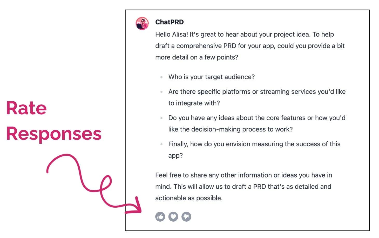 ChatPRD Rate Responses