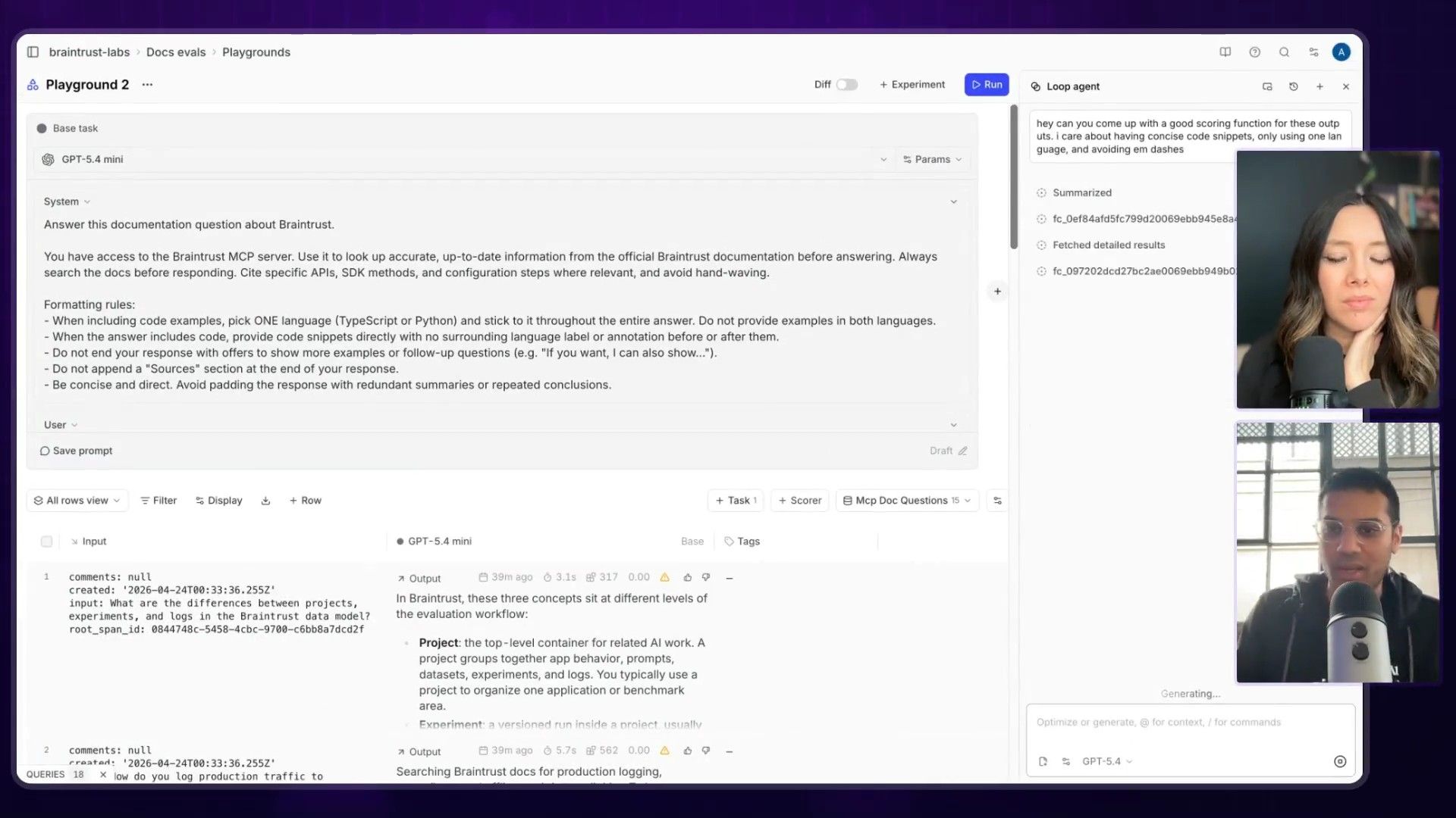 Ankur's prompt to the AI to generate a scoring function, mentioning concise code and no em-dashes