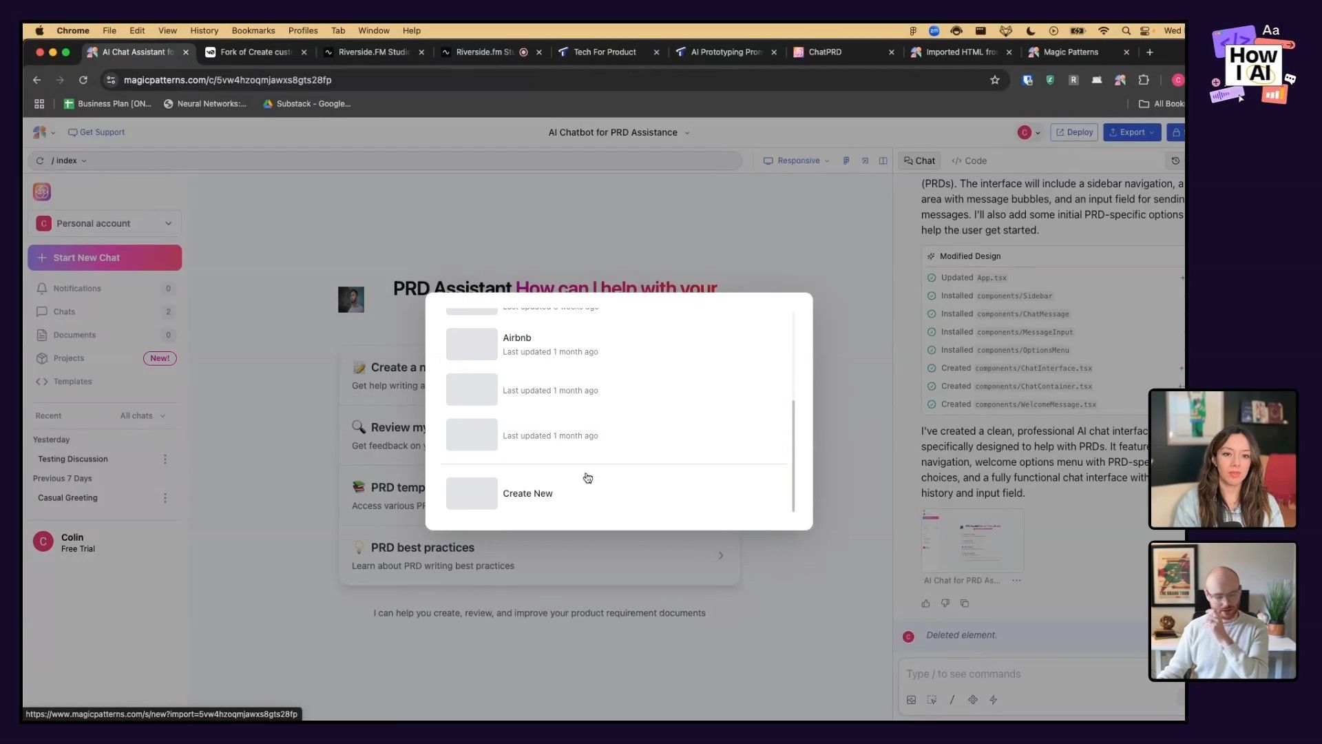 The Magic Patterns web application interface, currently displaying an empty canvas with a 'Importing design...' status, suggesting a project or prototype is being loaded into the workspace.