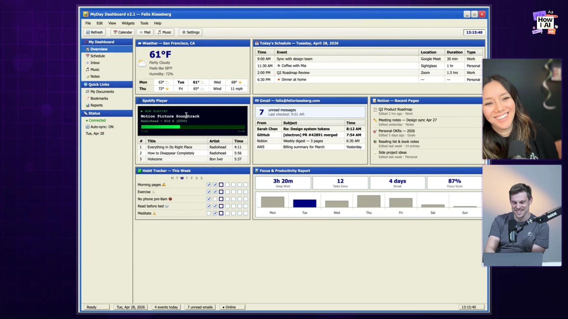 The redesigned dashboard in an early 2000s style, complete with a Winamp reference
