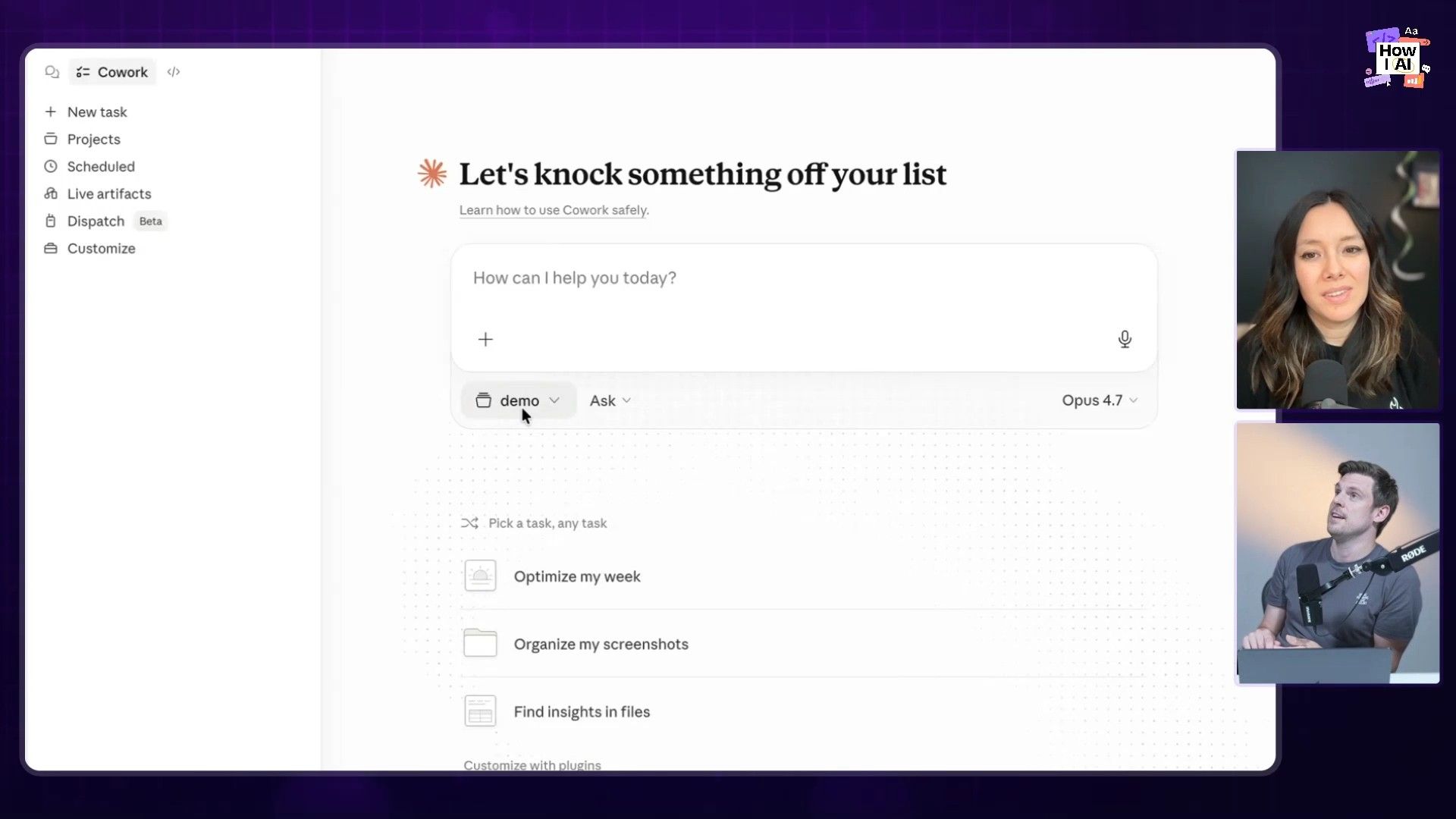 Selecting the demo folder in Claude Cowork