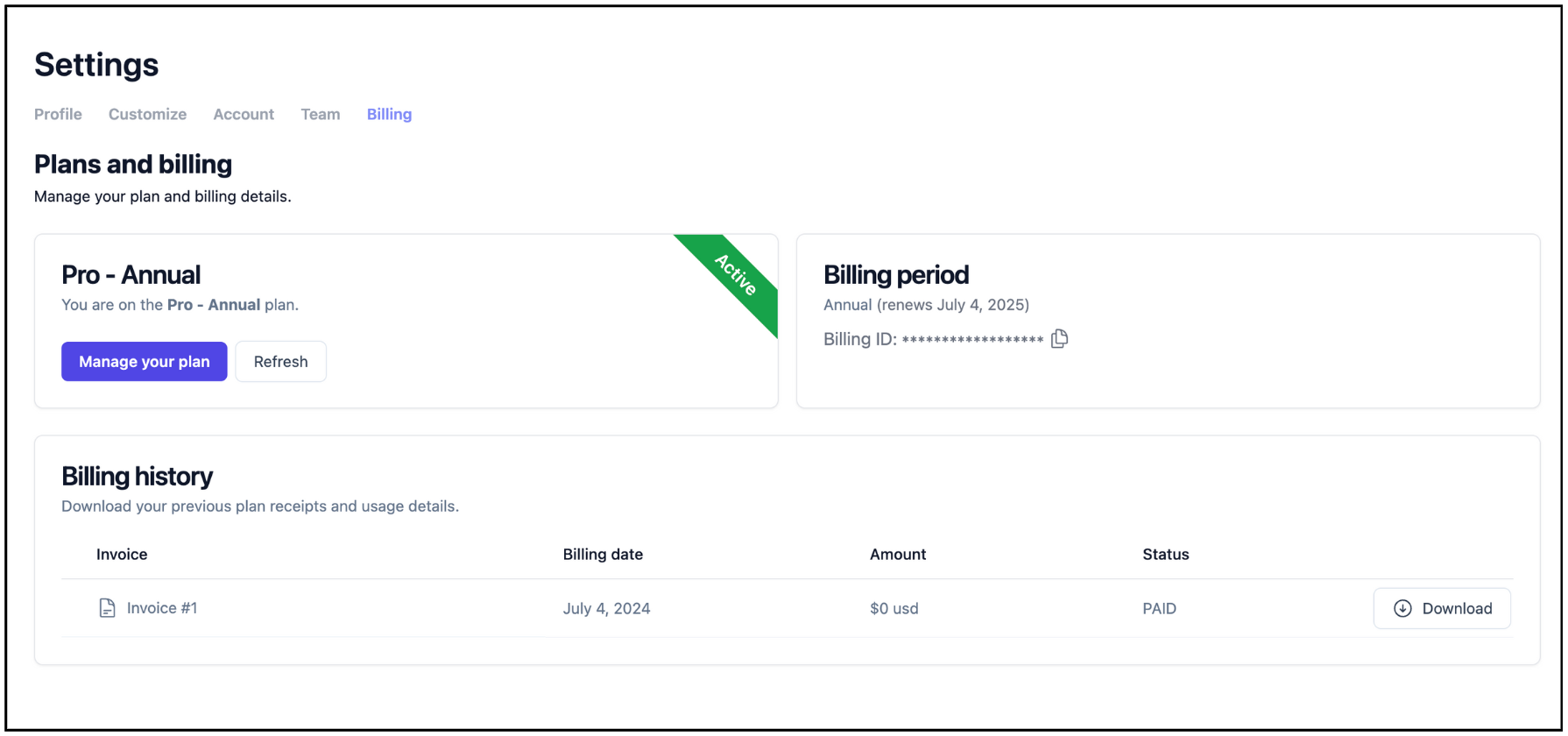 Billing Page Updates