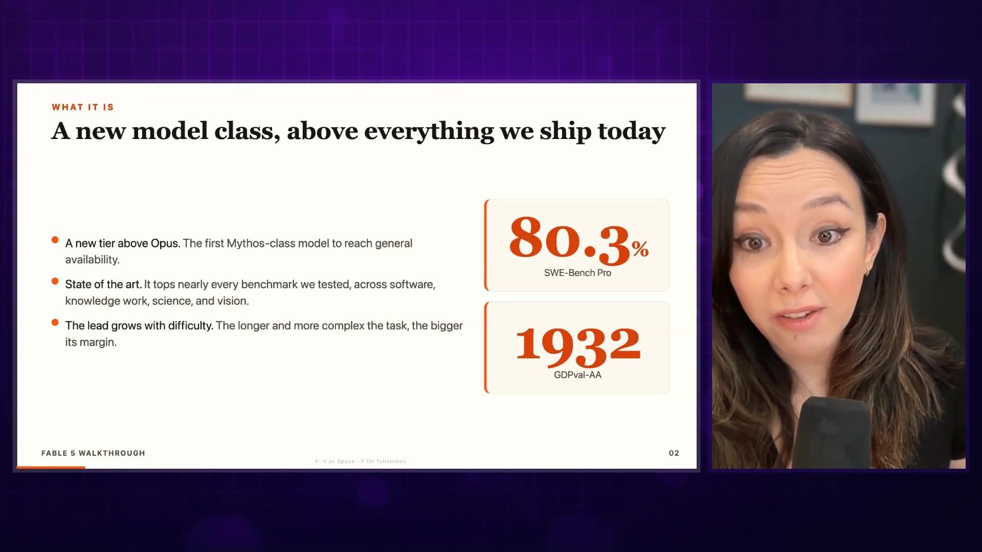 Slide showing new model class benchmarks and key stats