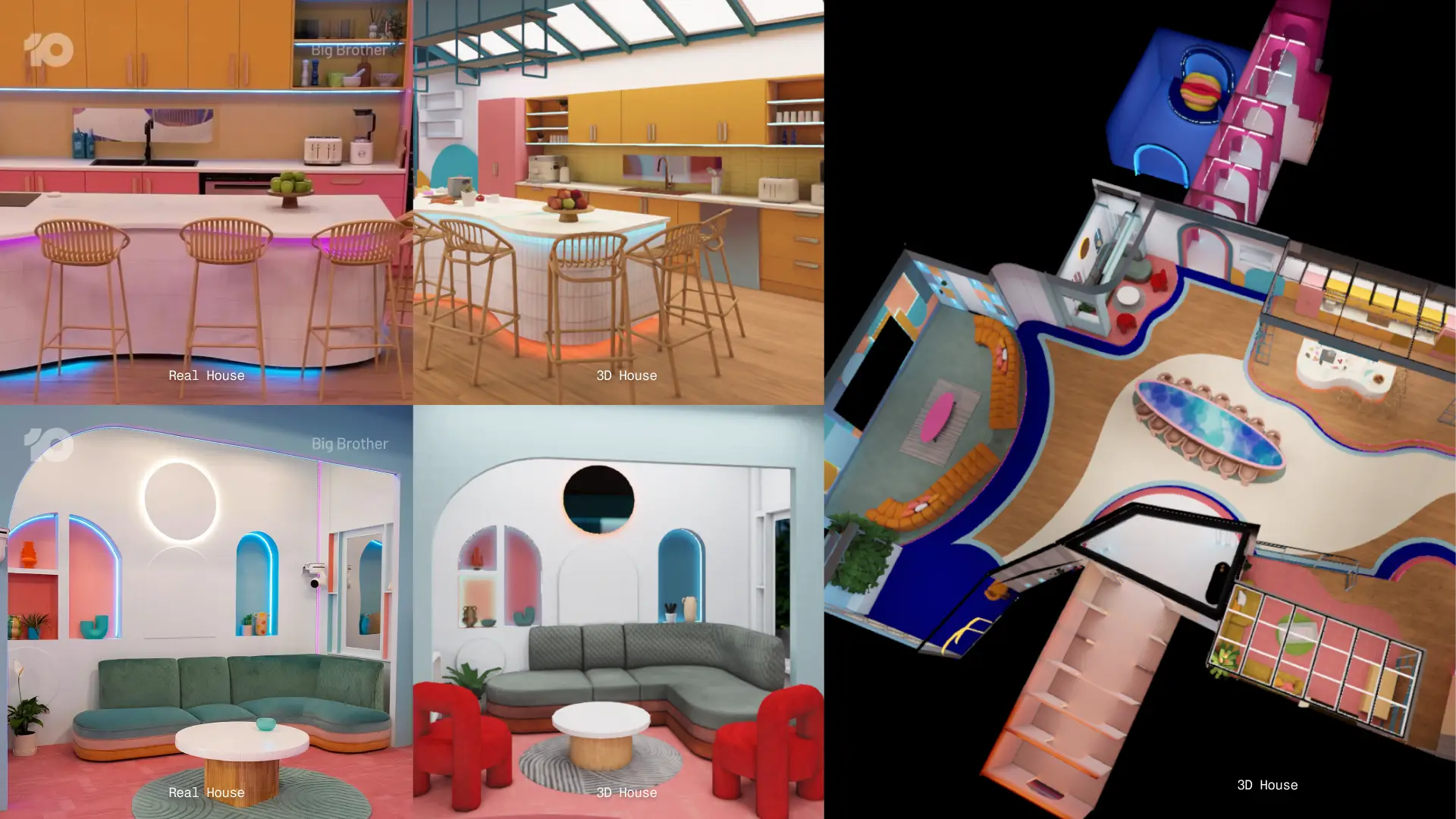 Comparison image of Big Brother 3D house and Big Brother physical house