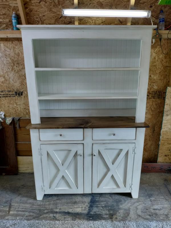 White Farmhouse Two-Piece Hutch