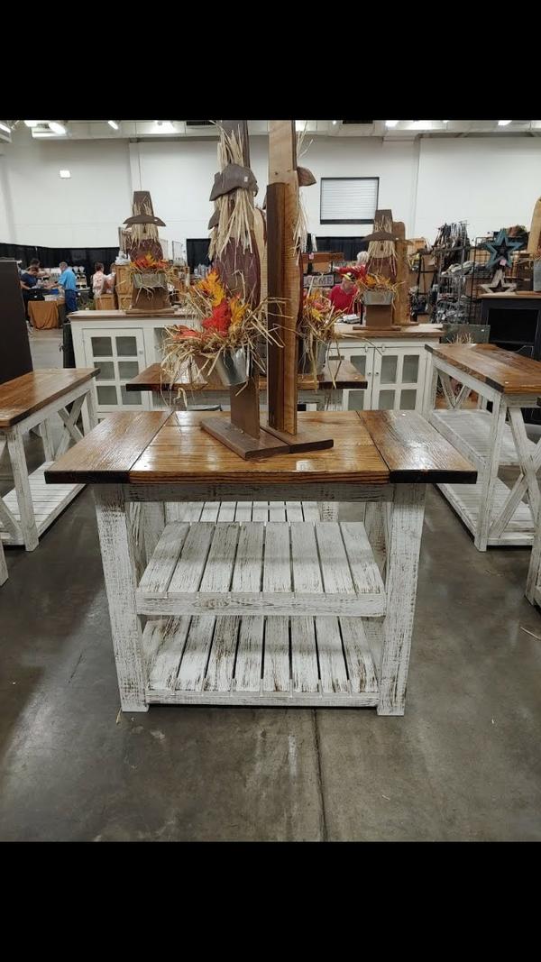 Farmhouse Island Table with Two Shelves