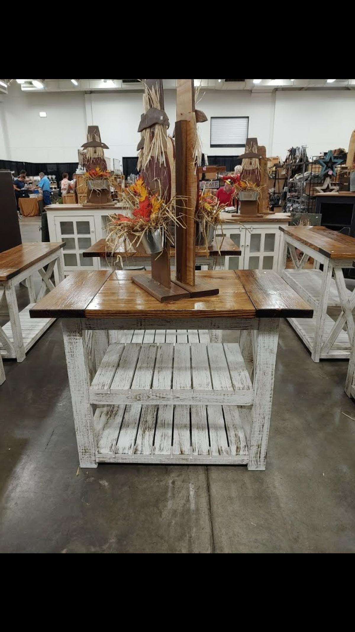 Farmhouse Island Table with Two Shelves