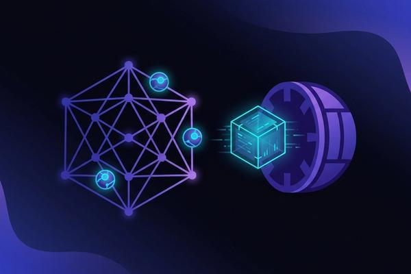 Abstract illustration contrasting individual nodes joining an existing team lattice against a whole scope handed to a separate enclosed block, representing the two staffing models