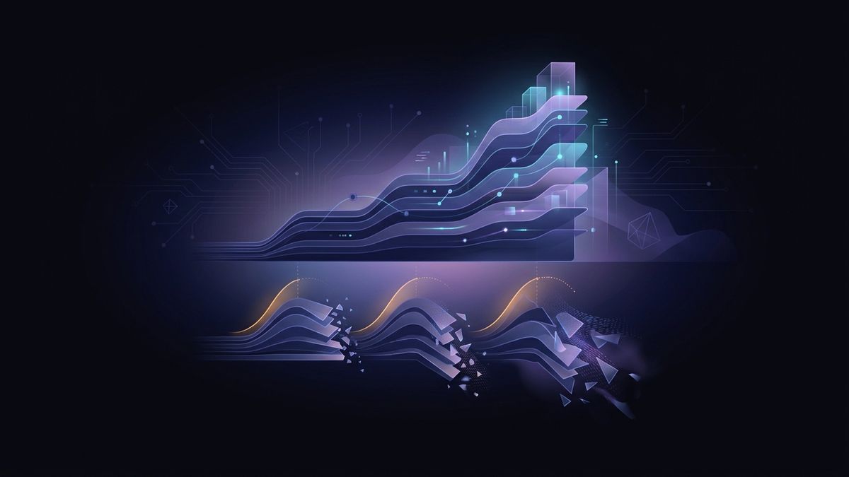 Abstract illustration comparing a continuously accumulating knowledge stack against one that repeatedly resets, representing contractor turnover cost