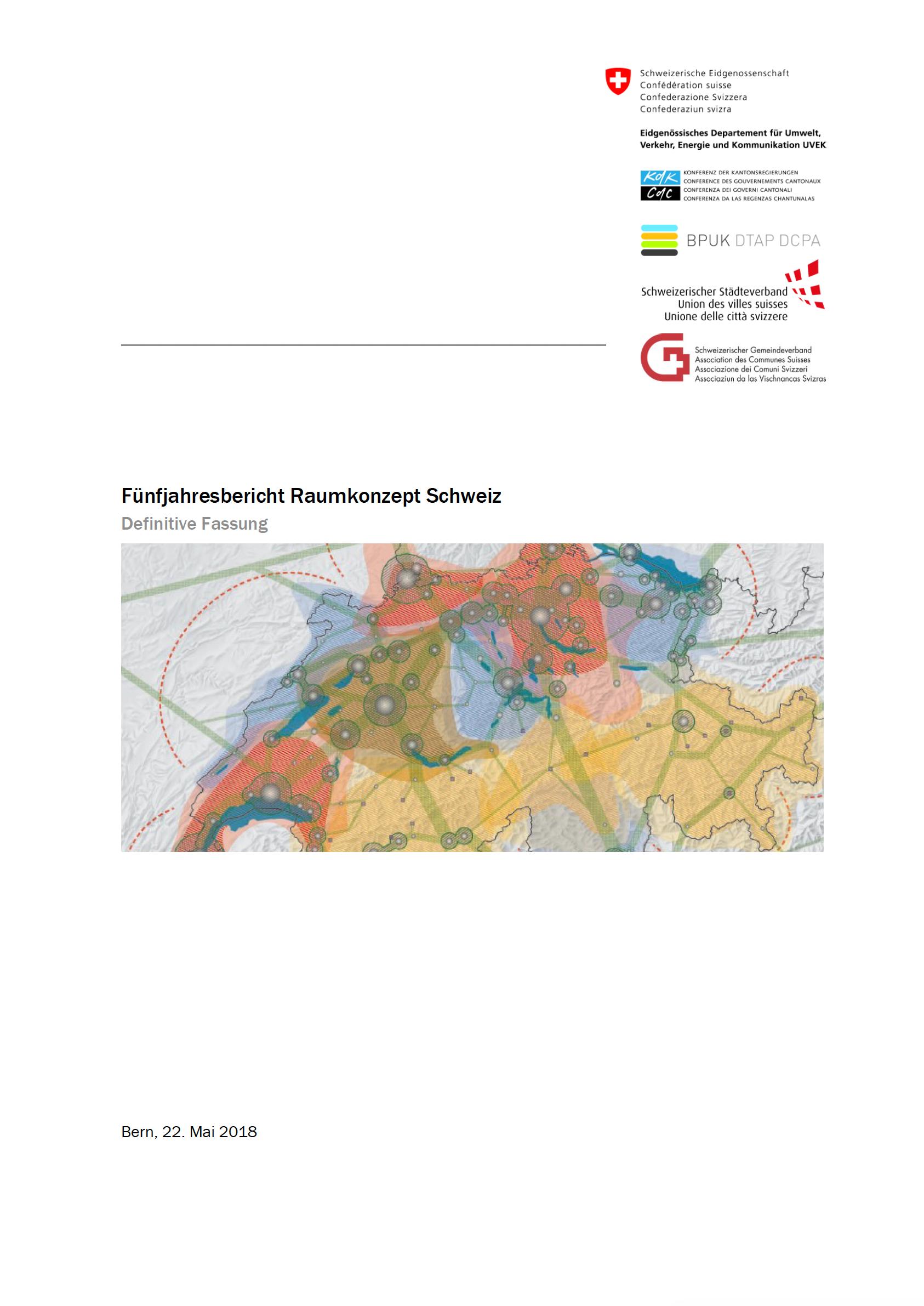 Copertina Fünfjahresberichts zum Raumkonzept mit Karte Raumkonzept