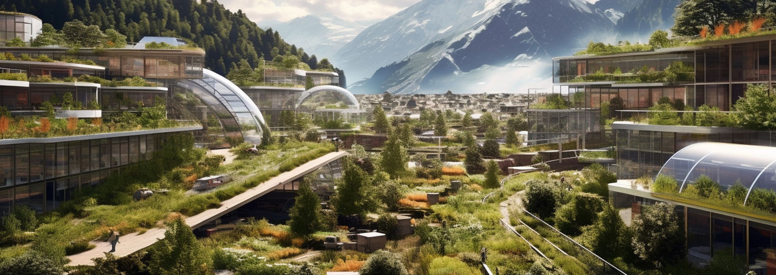Paysage fictif de la Suisse du futur (image générée par l'IA)