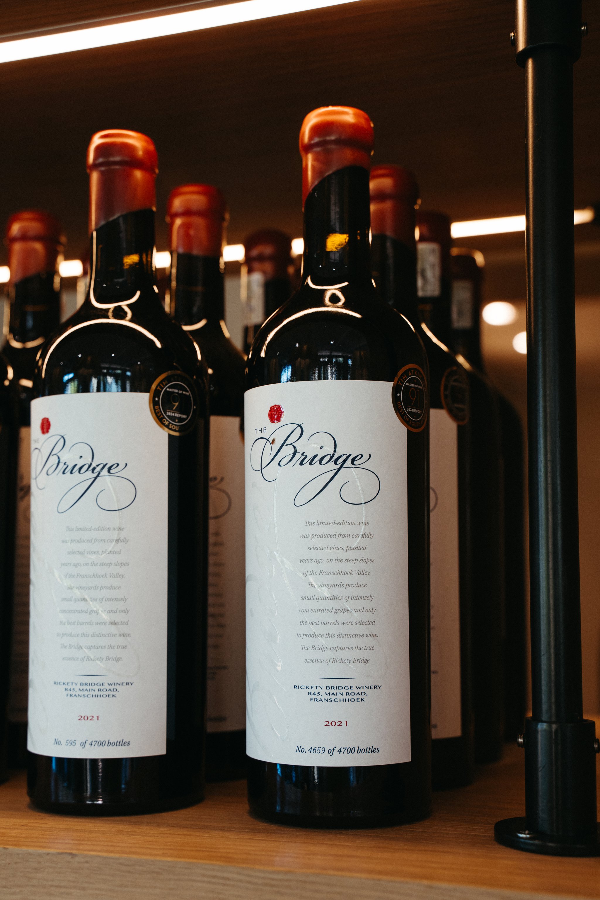 Rickety Bridge wines on a shelf