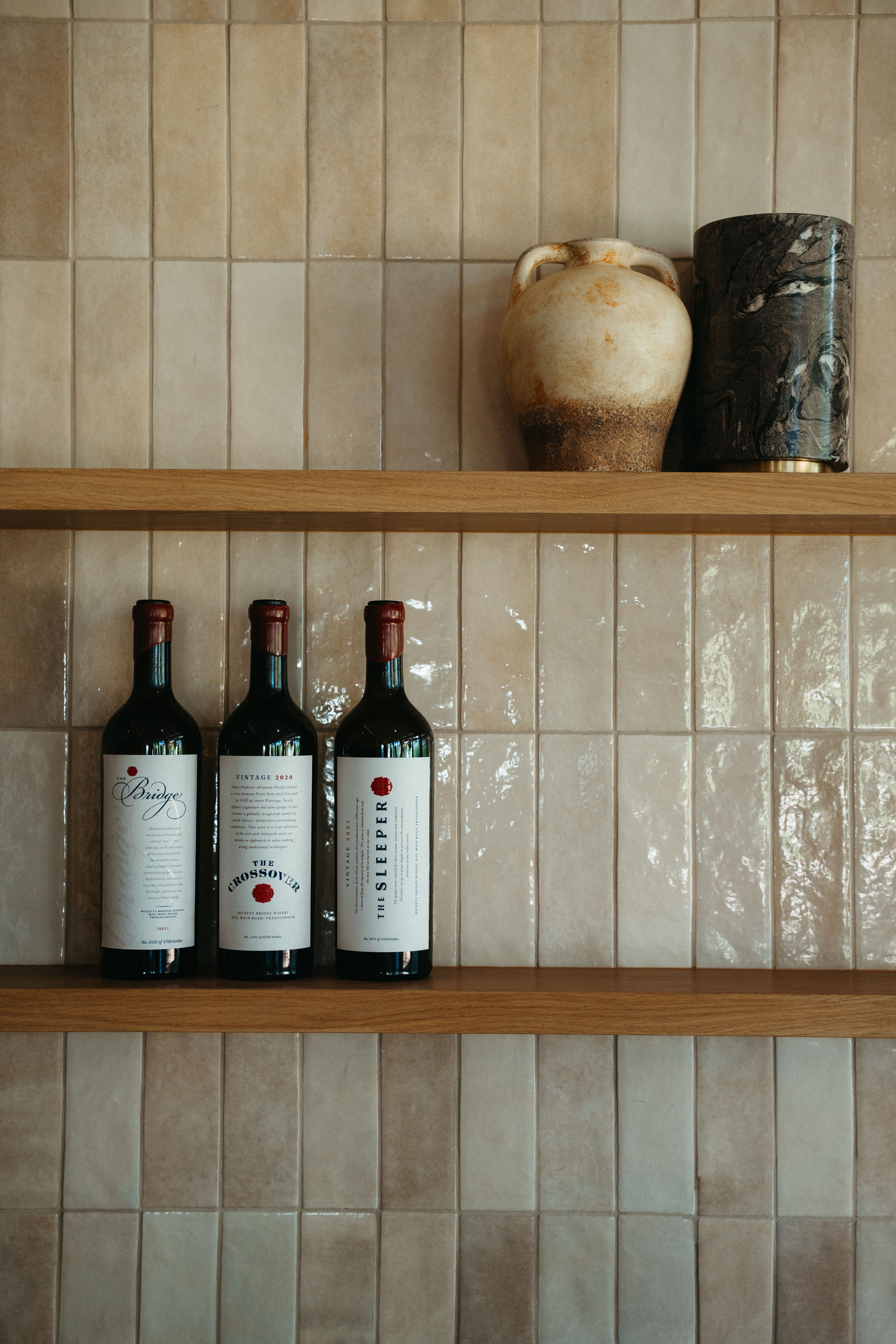 3 Bottels of Rickety Bridge wines on a shelf