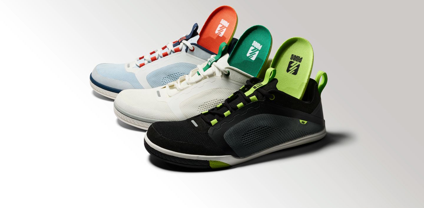 The Atomic Court in three colorways, showing drop-in midsole design.