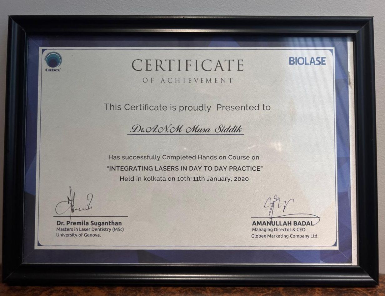 BIOLASE Certificate — Integrating Lasers in Dental Practice, Kolkata (2020)