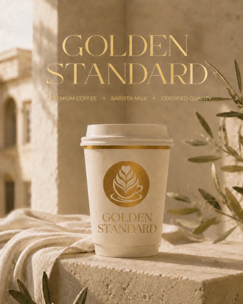 Golden Standard šolja za ponijeti — Premium coffee, Barista milk, Certified quality