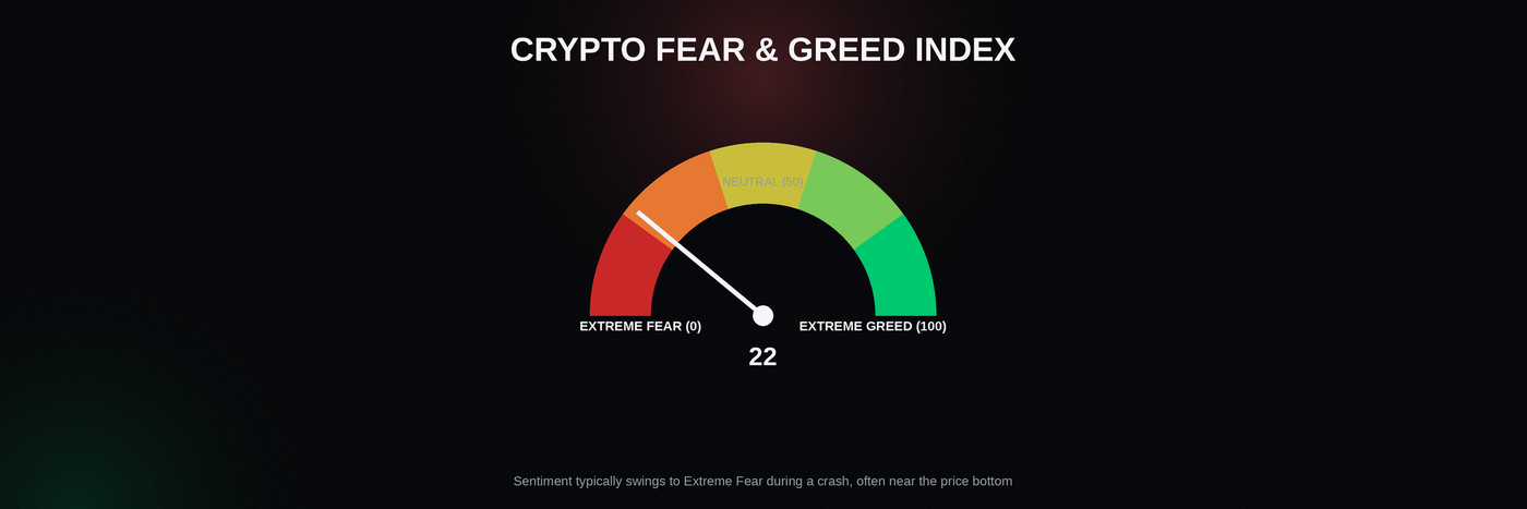 Fear and Greed Index 같은 심리 지표는 비트코인 폭락 중 보통 극단적 공포로 치우치며, 흔히 가격이 바닥을 찍는 시점과 비슷한 때입니다.