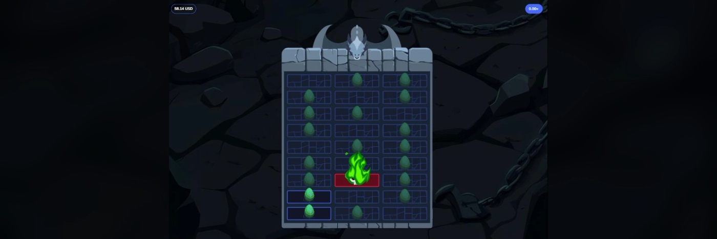 A live Dragon's Tower round at Medium difficulty, showing the multiplier reaching 2.20x across two successful levels before the round ended on the third