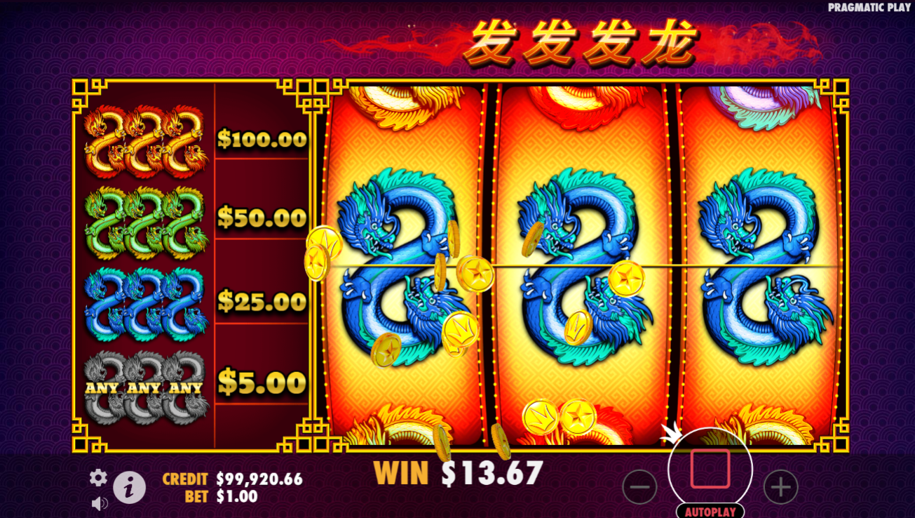 Pragmatic Play 페이라인에 파란 용 3개가 맞춰진 888 Dragons 슬롯 25x 소액 당첨 - Flush