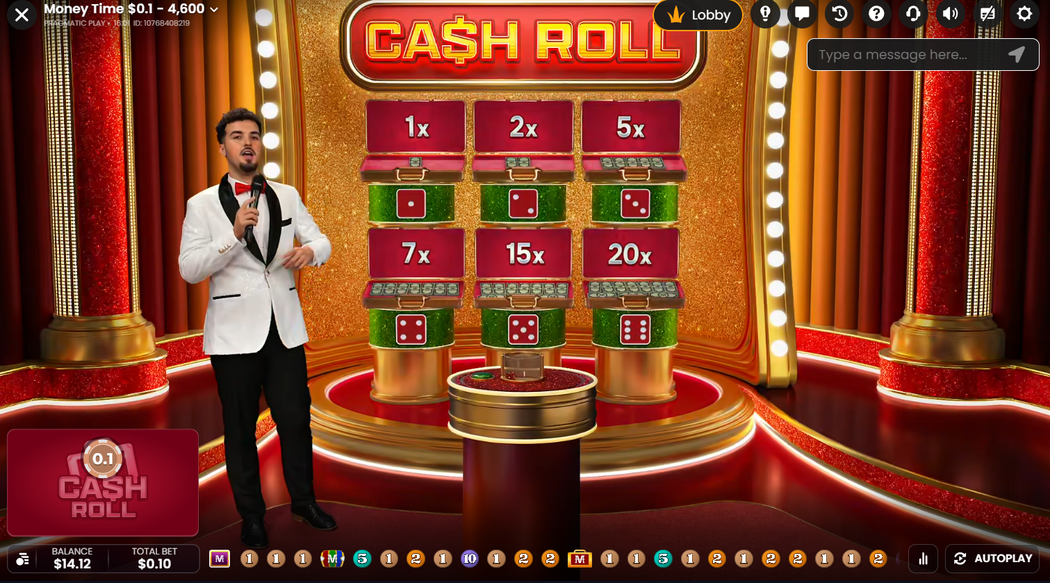 6つのブリーフケースに倍率が隠されたPragmatic Play LiveのMoney TimeのCash Rollボーナス、Flush