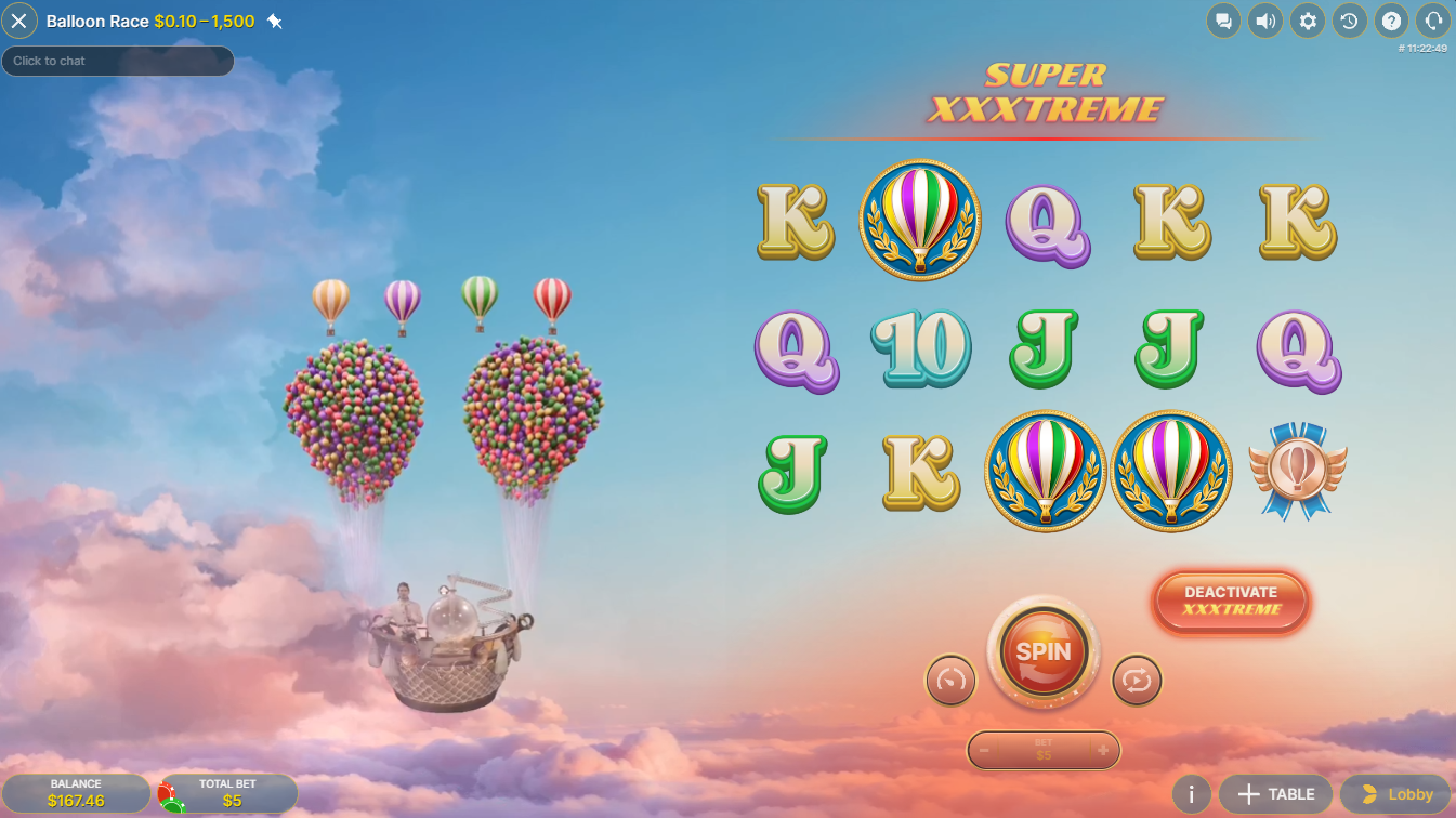 Evolution의 Balloon Race Live 카지노 게임쇼, 스캐터 3개와 Super XXXtreme 스핀이 나온 예선 단계, Flush