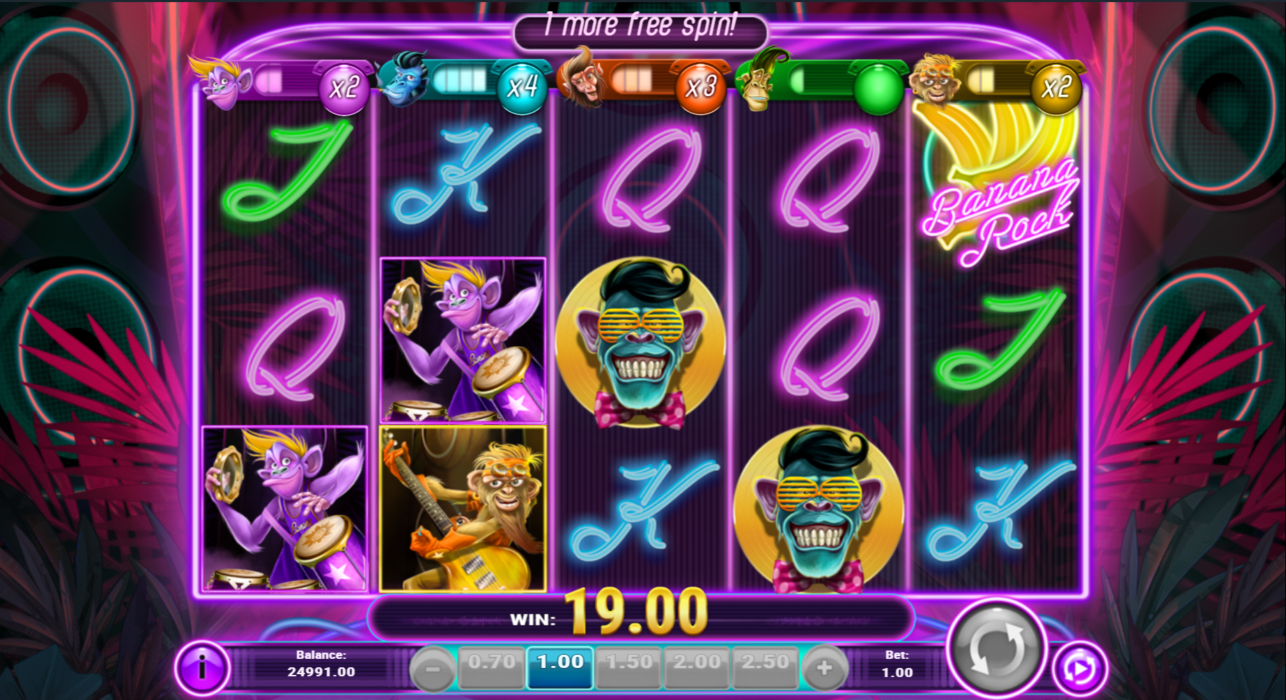 Play’n GO 온라인 슬롯 머신의 Rock ‘N’ Rollin’ 와일드와 Banana Rock 스캐터가 있는 프리 스핀 모드, Flush