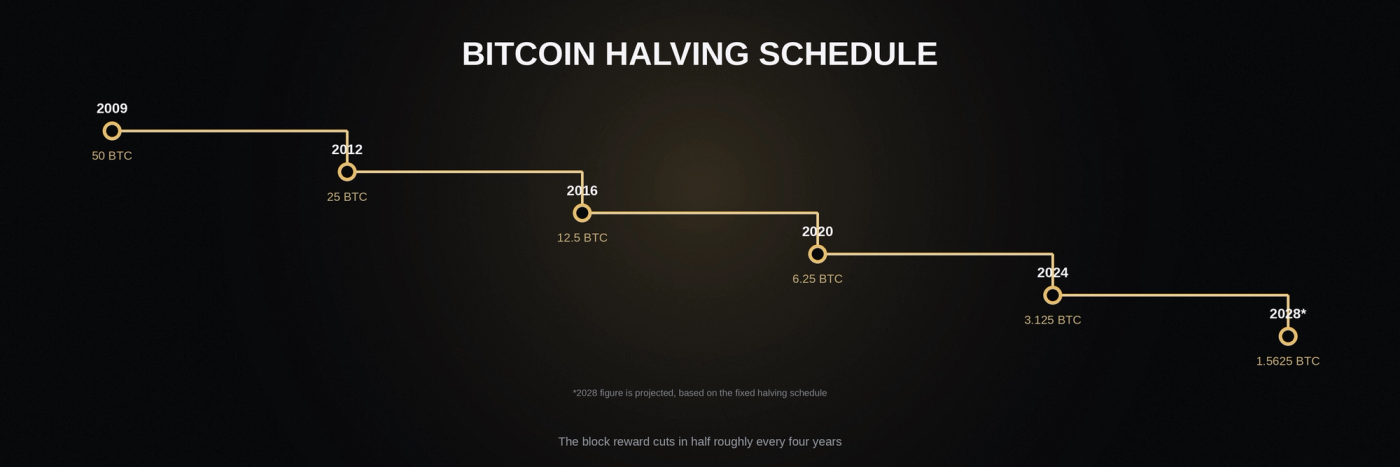 Bitcoin's block reward has been cut in half roughly every four years since the network launched.