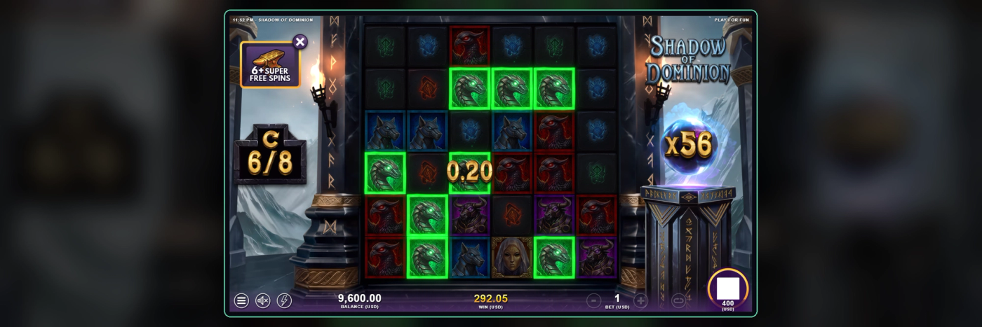  A Dominion Respins round stacking multipliers during our Flush demo session, August 2026.