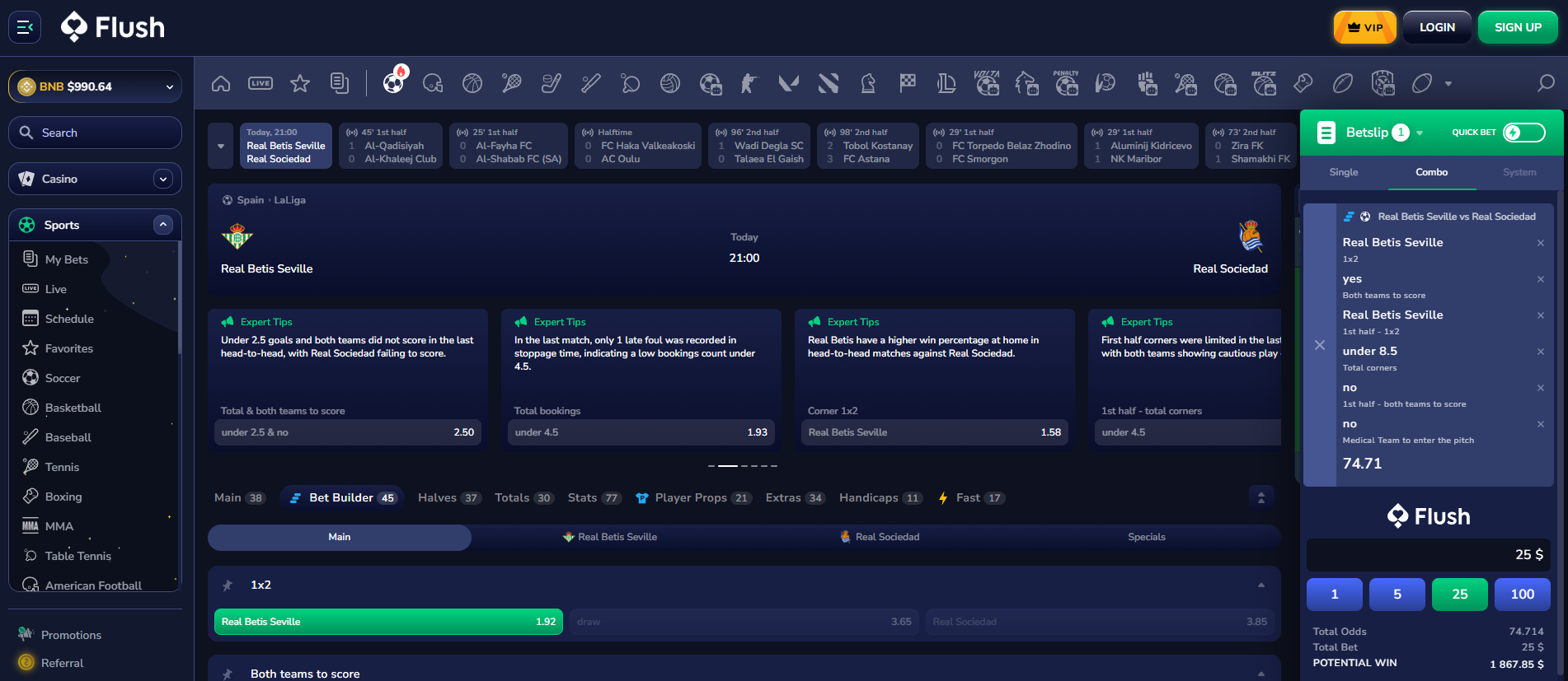 複数のベットを1つのエキサイティングなパーレーにまとめる Bet Builder 機能を紹介する Flush Sportsbook