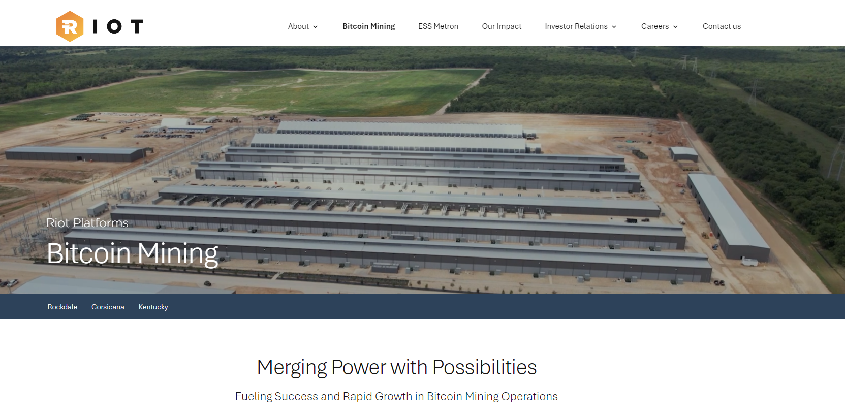 Aerial view of Riot Platforms' massive Rockdale Bitcoin mining facility, one of the largest Bitcoin miners - Flush