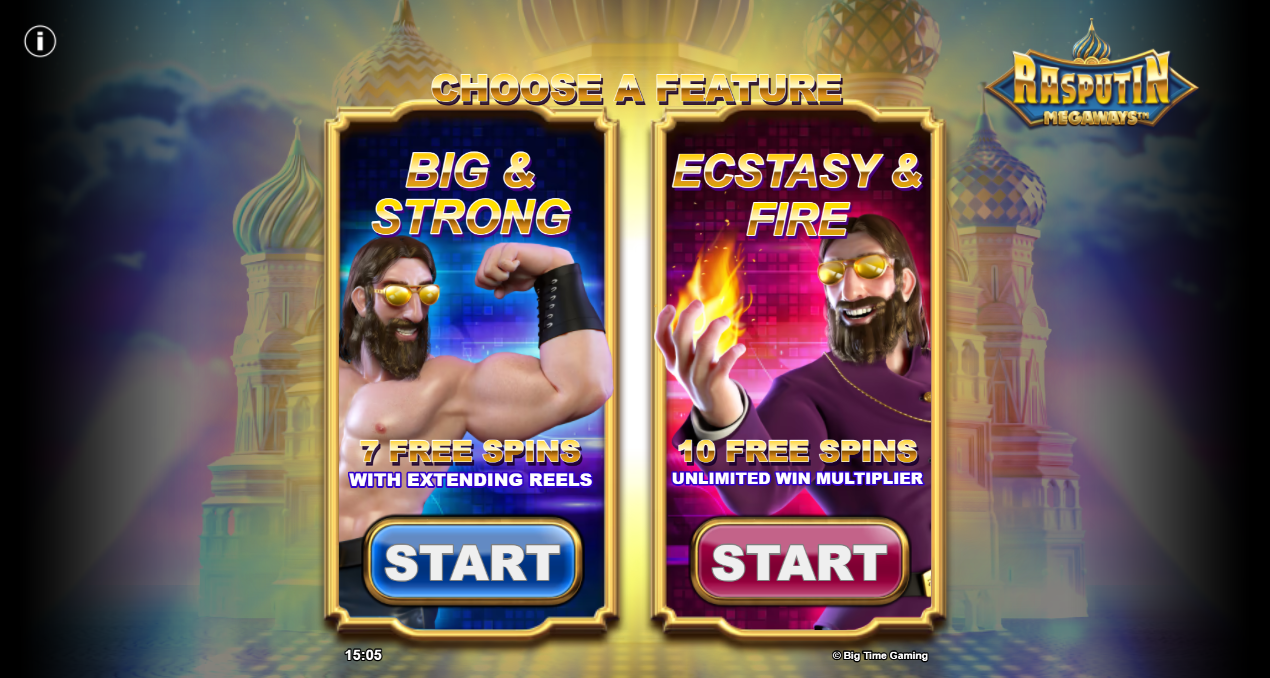 Rasputin Megaways Slot by Big Time Gamingのフリースピンモード選択画面:2つのオプション - Flush
