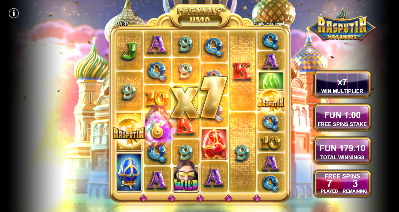 Rasputin Megaways Slot by Big Time GamingのEcstasy & Fireフリースピン:x7マルチプライヤー - Flush
