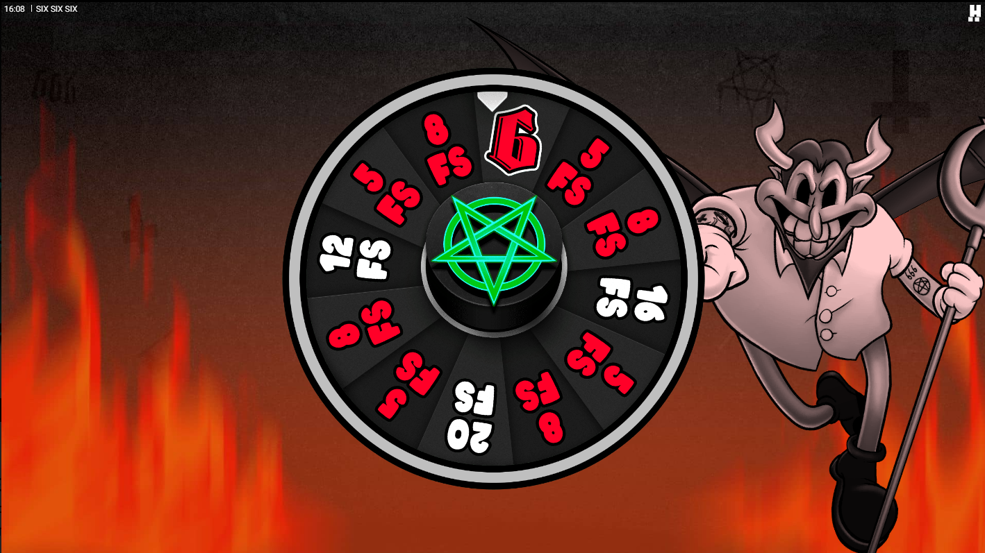 Hacksaw Gaming의 Six Six Six 슬롯의 Deal With The Devil 갬블 기능 휠 - Flush.